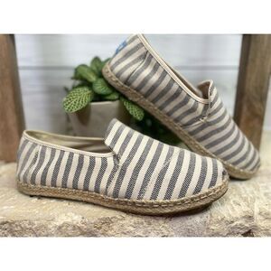Toms Black and Cream Striped Espadrilles